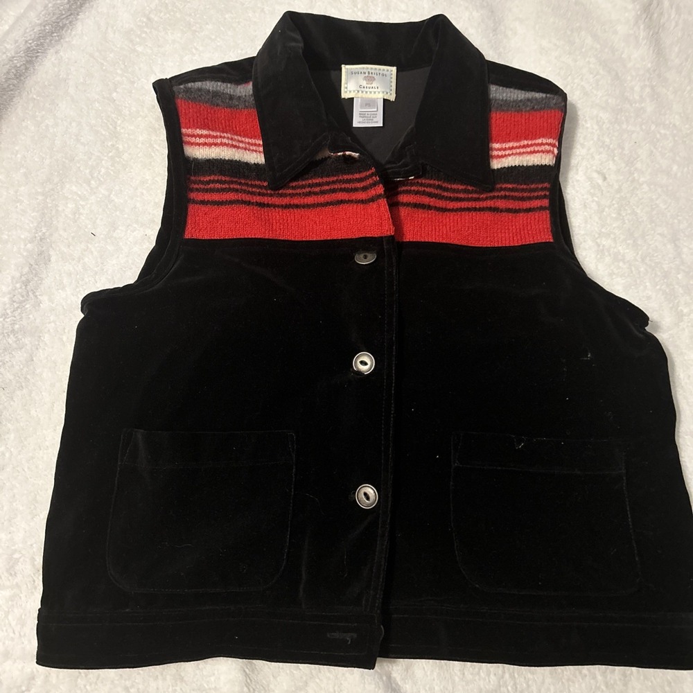 Susan Bristol Casuals Womens PS Black Velvet Vest Southwestern Western Stripe